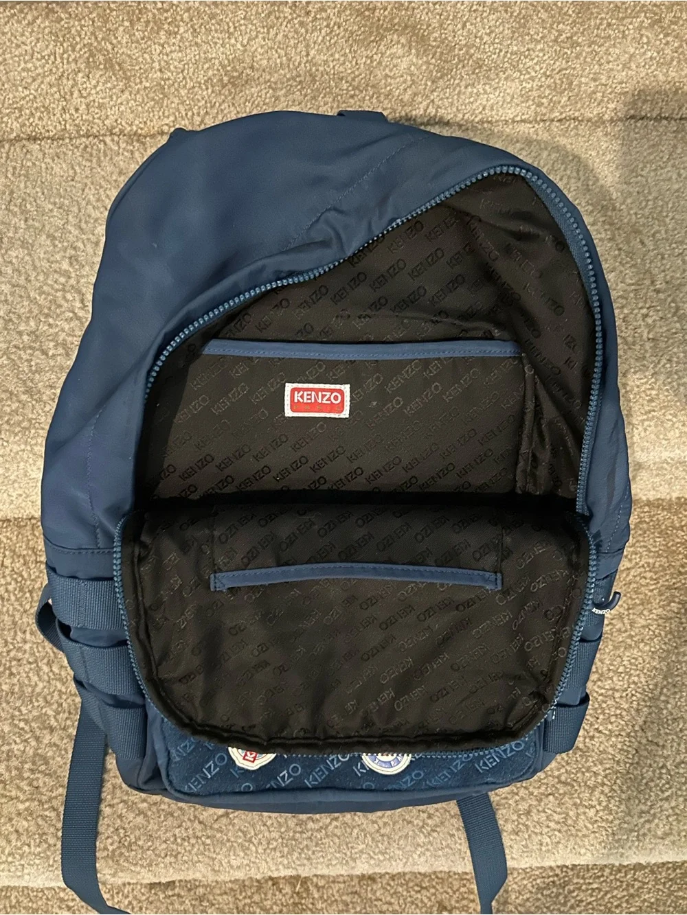 Kenzo Navy Blue Men's Backpack with Badge Accents